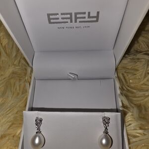 SPY Silver and White Pearl Diamond Drop Earrings